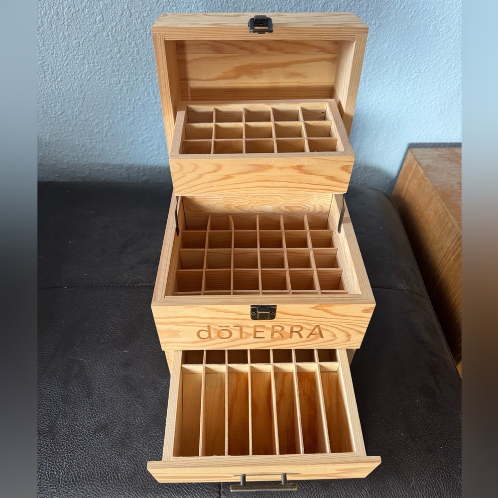 doTERRA Natural Wood two tier plus drawer Essential Oil Organizer